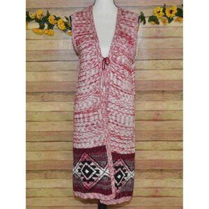 Almost Famous Sleeveless Long Cardigan Duster Sweater Size XL Southwest Aztec